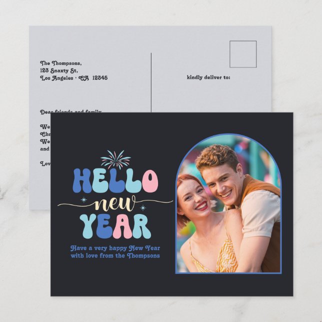 Postal Festiva Twilight Pop New Year Retro Modern Blue Photo (Anverso / Reverso)