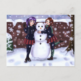 Postal Festiva Two Girls and a Snowman