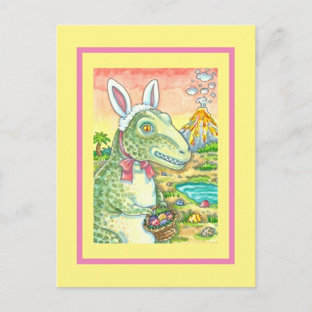 POSTAL FESTIVA TYRANNOSAURUS, CUTE T-REX, EASTER BUNNY DINO (Anverso)