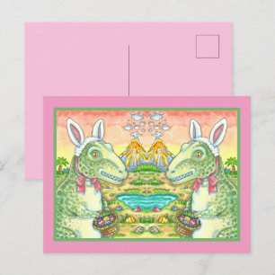 POSTAL FESTIVA TYRANNOSAURUS, CUTE T-REX, EASTER BUNNY DINO