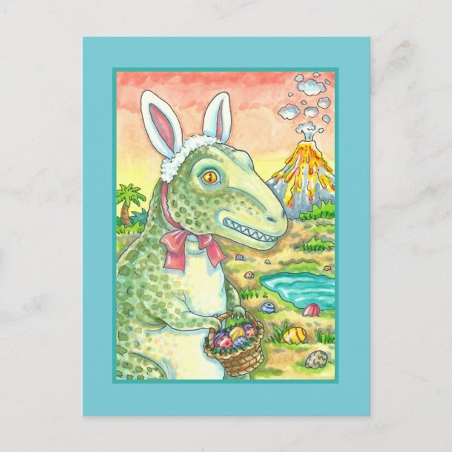 POSTAL FESTIVA TYRANNOSAURUS, CUTE T-REX, EASTER BUNNY DINO (Anverso)
