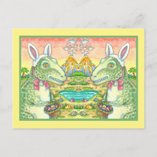 POSTAL FESTIVA TYRANNOSAURUS, CUTE T-REX, EASTER BUNNY DINO