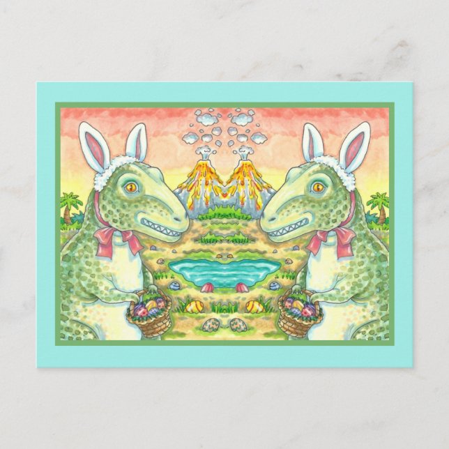 POSTAL FESTIVA TYRANNOSAURUS, CUTE T-REX, EASTER BUNNY DINO (Anverso)