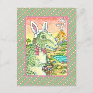 POSTAL FESTIVA TYRANNOSAURUS, CUTE T-REX, EASTER BUNNY DINO