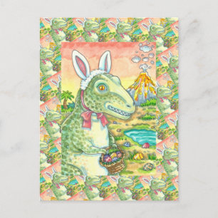 POSTAL FESTIVA TYRANNOSAURUS,  CUTO T-REX, CONEJO DE PASCUA DINO