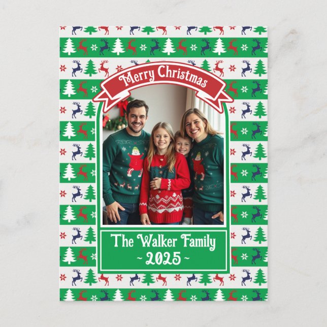 Postal Festiva Ugly Christmas Sweater Jumper Family Photo  (Anverso)