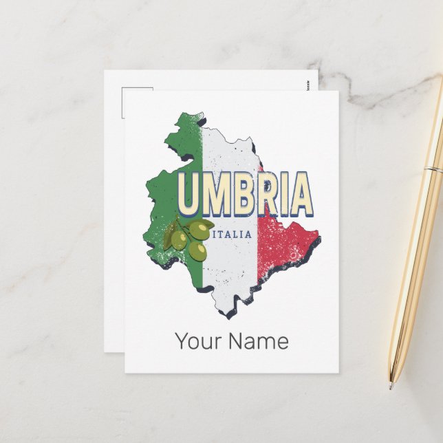 Postal Festiva Umbría Italia Región Retro Mapa de recuerdos de ép (Anverso/Reverso In Situ)