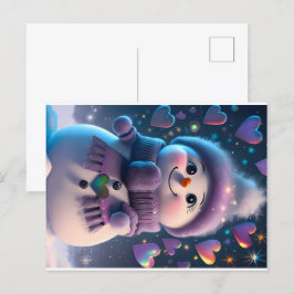 Postal Festiva Un amor de nieve morado - hombre de nieve