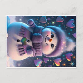Postal Festiva Un amor de nieve morado - hombre de nieve