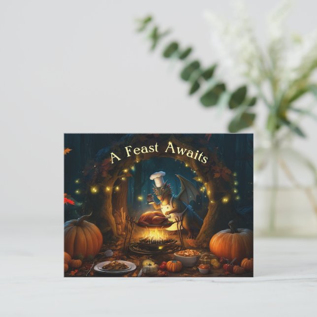 Postal Festiva Un banquete espera - Encantada reunión de Acción d (Anverso de pie)