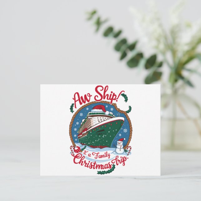 Postal Festiva Un barco que es un viaje en crucero para Navidades (Anverso de pie)