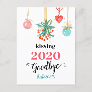 Postal Festiva Un beso de Mistletoe rojo a la diversión del 2020