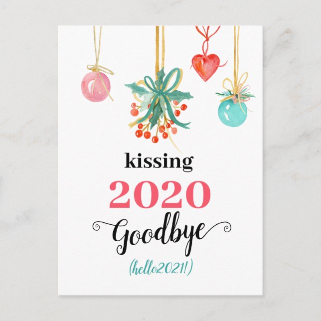 Postal Festiva Un beso de Mistletoe rojo a la diversión del 2020 (Anverso)
