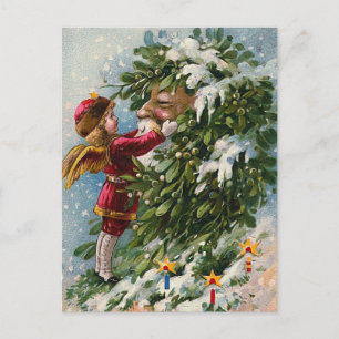 Postal Festiva "Un beso del muérdago para Santa "
