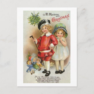 Postal Festiva Un chico navideño feliz y una carta de Chica