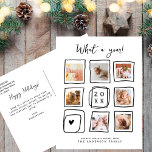 Postal Festiva Un Doodle De Fotografía Múltiple Enmarca Lo Que Un<br><div class="desc">Esta linda postal de vacaciones de Navidades con el estilo "año de revisión" es ideal para cualquiera que quiera desear un año maravilloso para su familia y amigos mientras exhibe los mejores momentos del año que pasa. El diseño moderno tiene un estilo minimalista y cuenta con siete fotos de personalizable...</div>