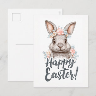 Postal Festiva Un encantador conejo de Pascua pintado adorable
