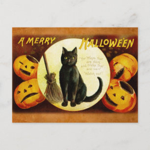 Postal Festiva Un feliz Halloween del gato negro