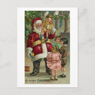 Postal Festiva Un Feliz Papá Noel y sus hijos