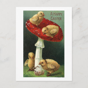 Postal Festiva Un feliz pastel de Pascua en el hongo rojo