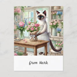 Postal Festiva Un gato encantador arregla cuidadosamente una herm