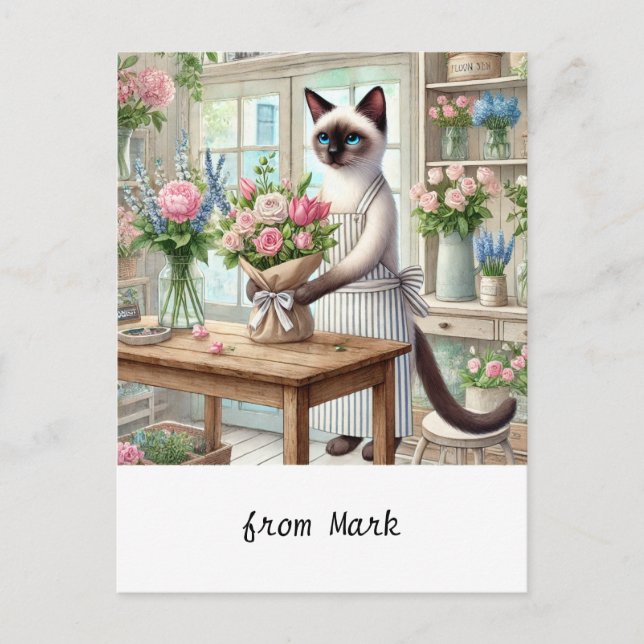 Postal Festiva Un gato encantador arregla cuidadosamente una herm (Anverso)