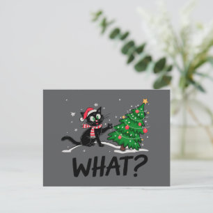 Postal Festiva Un gato negro gracioso que le da prisa al gato del