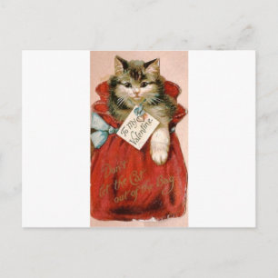 Postal Festiva Un gato victoriano vintage en un El día de San Val