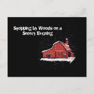 Postal Festiva Un granero rojo en una noche nevada