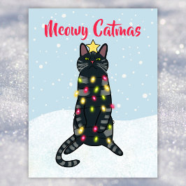 Postal Festiva Un juego de palabras de gato negro en Navidades en