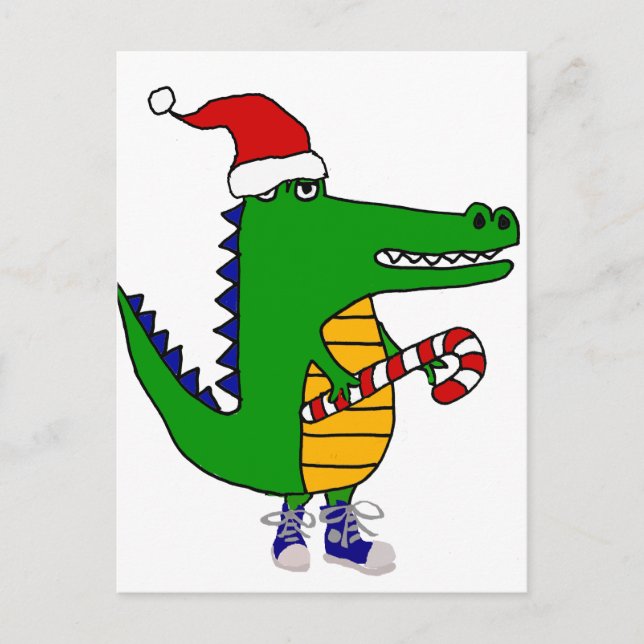 Postal Festiva Un lagarto en Santa Hat Navidades Personalizado (Anverso)