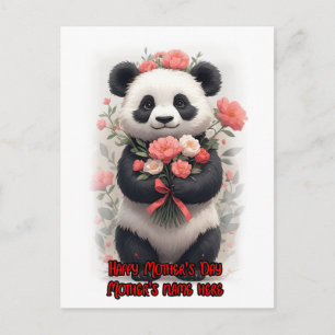 Postal Festiva Un panda salvaje lindo rodeado de flores en un
