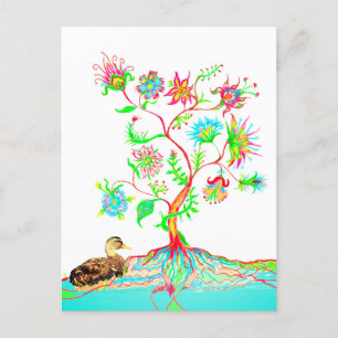 Postal Festiva Un pato y un árbol de la vida