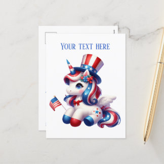 Postal Festiva Un poco patriótico unicornio añadir mensaje