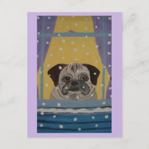 Postal Festiva Un pug viendo la nieve