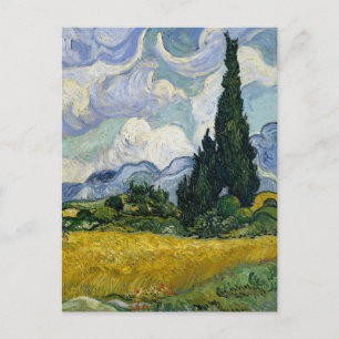 Postal Festiva Un trigal con cipreses Van Gogh