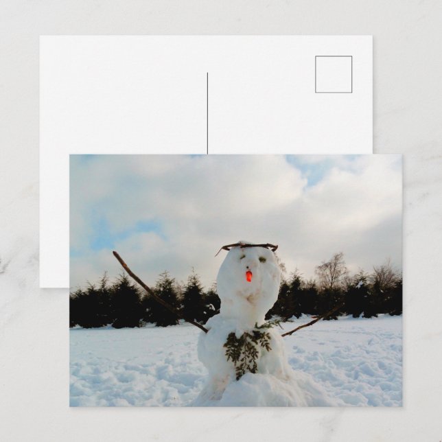 Postal Festiva Un verdadero hombre de nieve y una foto panorámica (Anverso / Reverso)
