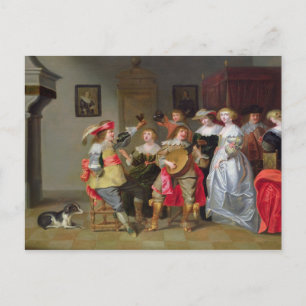Postal Festiva Una alegría elegante de la compañía en un interior