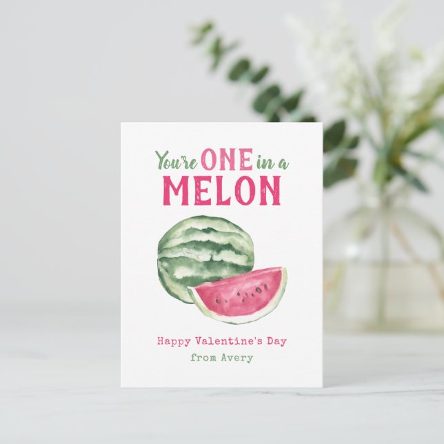 Postal Festiva Una en un salón de clases para niños de Melon (Anverso de pie)