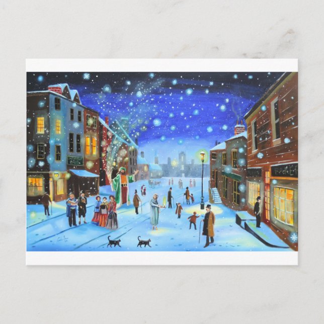 Postal Festiva Una escena de la calle del invierno de Scrooge del (Anverso)