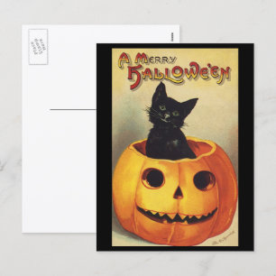 Postal Festiva Una Feliz Halloween de Ellen Clapsaddle, Gato Anti