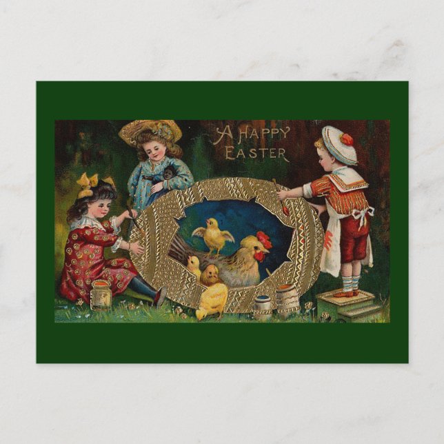 Postal Festiva Una feliz Pascua Vintage de Pascua (Anverso)