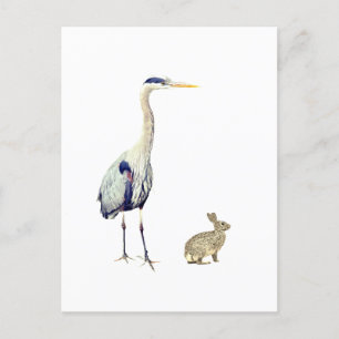Postal Festiva Una garza azul y un conejo