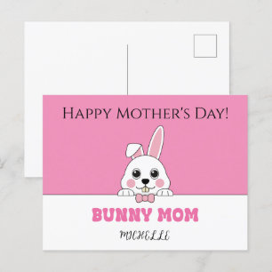 Postal Festiva Una linda mamá conejita rosada personalizada