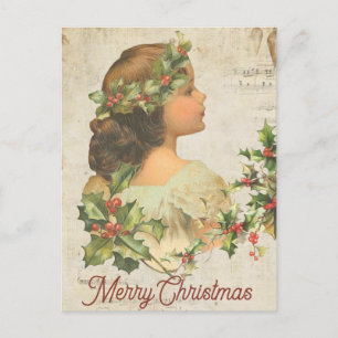 Postal Festiva Una rama de holly también se dibuja allí