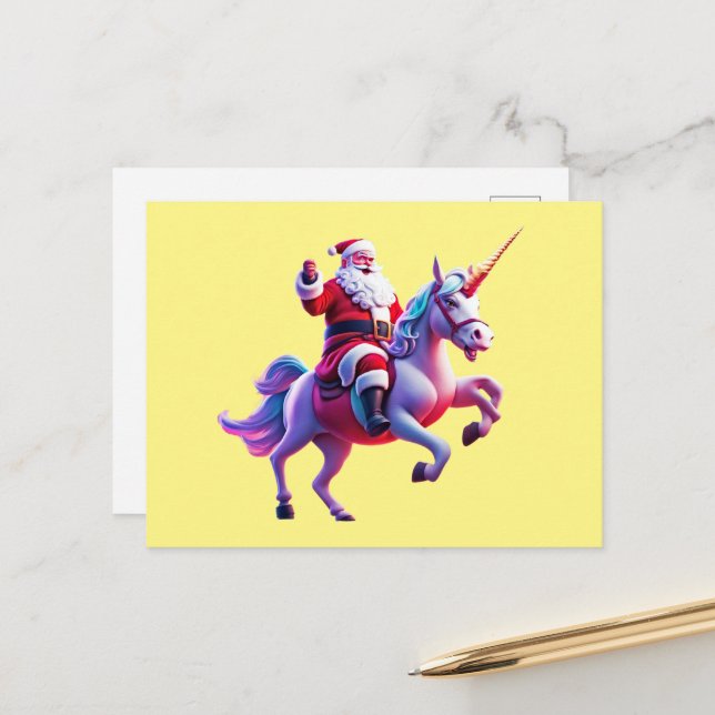 Postal Festiva Unicorn Riding Santa (Anverso/Reverso In Situ)
