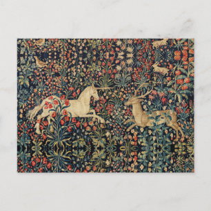 POSTAL FESTIVA UNICORN Y DEER,FLORES,FLORES DE ANIMALES FORESTALE
