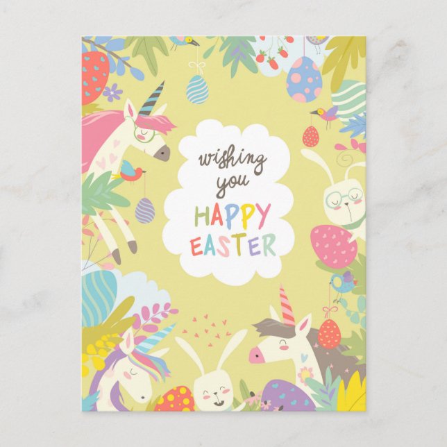 Postal Festiva unicornio de Pascua (Anverso)