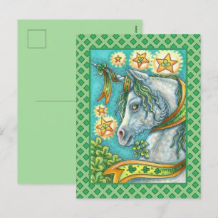 POSTAL FESTIVA UNICORNIO IRLANDÉS, CABALLO DE FANTASÍA DEL DÍA DE