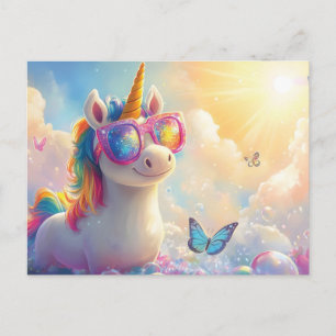 Postal Festiva Unicornio Lindo con Gafas de Sol: Mágico y Diverti